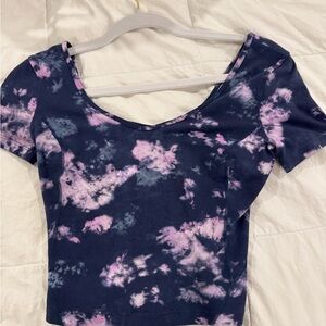 Lululemon Athletica Blue and Pink Crop T-Shirt